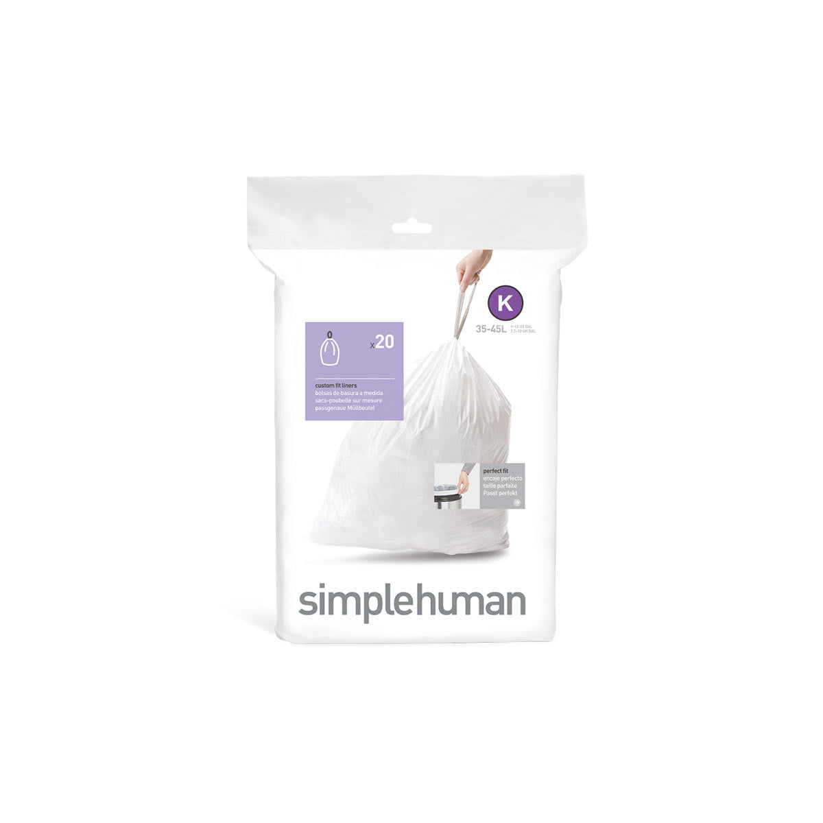 Simplehuman 30l-35l 100ct Code H Custom Fit Trash Bags Liner White