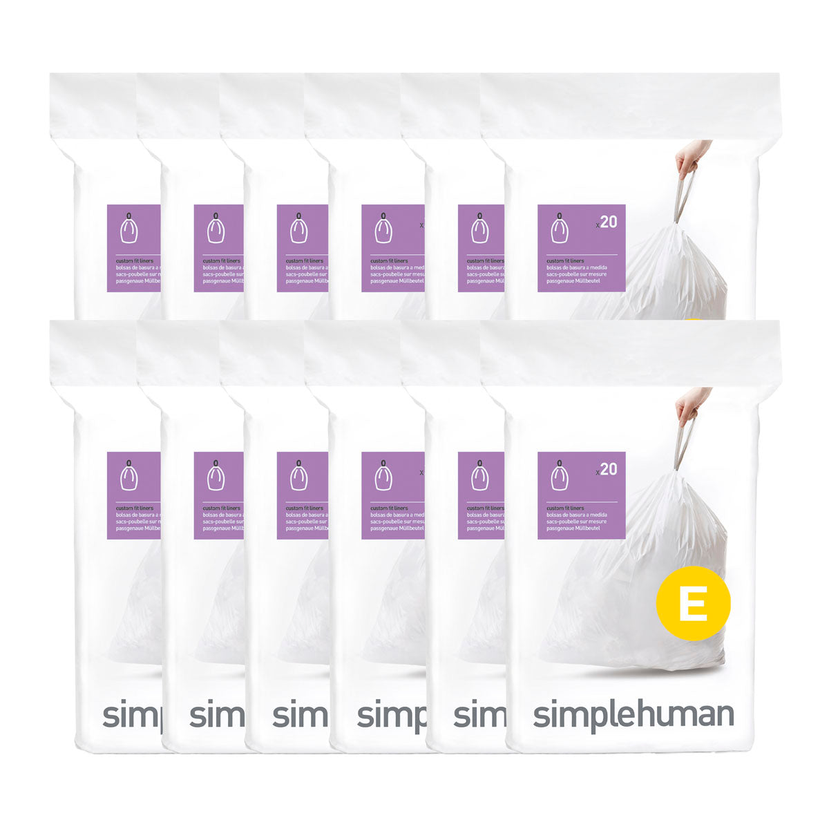 simplehuman Code N Custom Fit Drawstring Trash Bags in Dispenser Packs, 60  Count, 45-50 Liter / 11.9-13.2 Gallon, White White 60 Liners