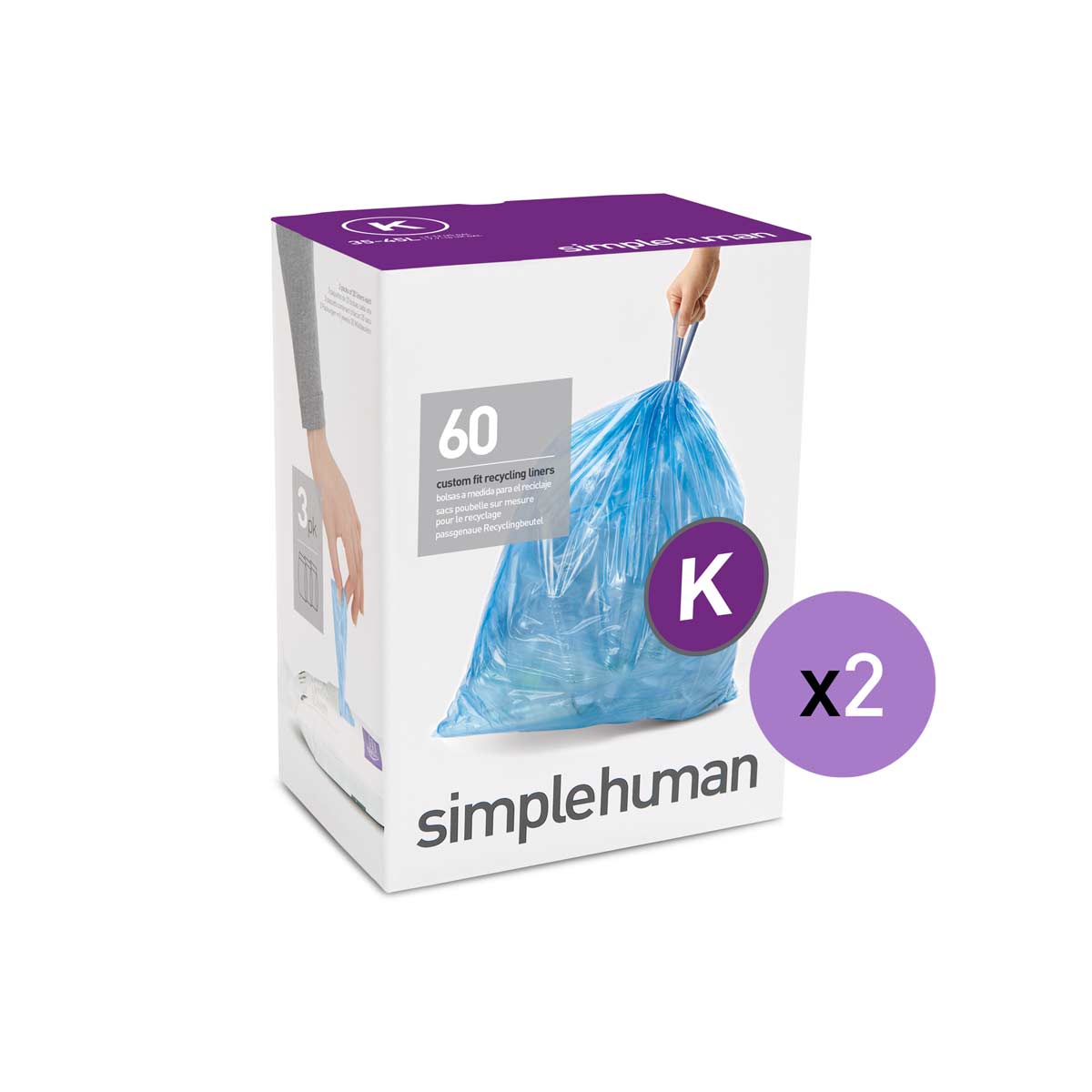  simplehuman Code K Custom Fit Drawstring Trash Bags in  Dispenser Packs, 60 Count, 35-45 Liter / 9.2-12 Gallon, Blue : Health &  Household