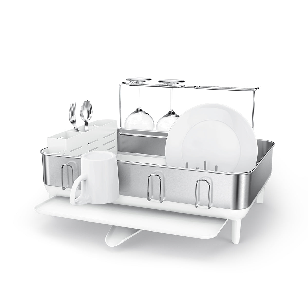 simplehuman Compact Kitchen Dish Drying Rack With Swivel Spout,  Fingerprint-Proof Stainless Steel Frame, Grey Plastic