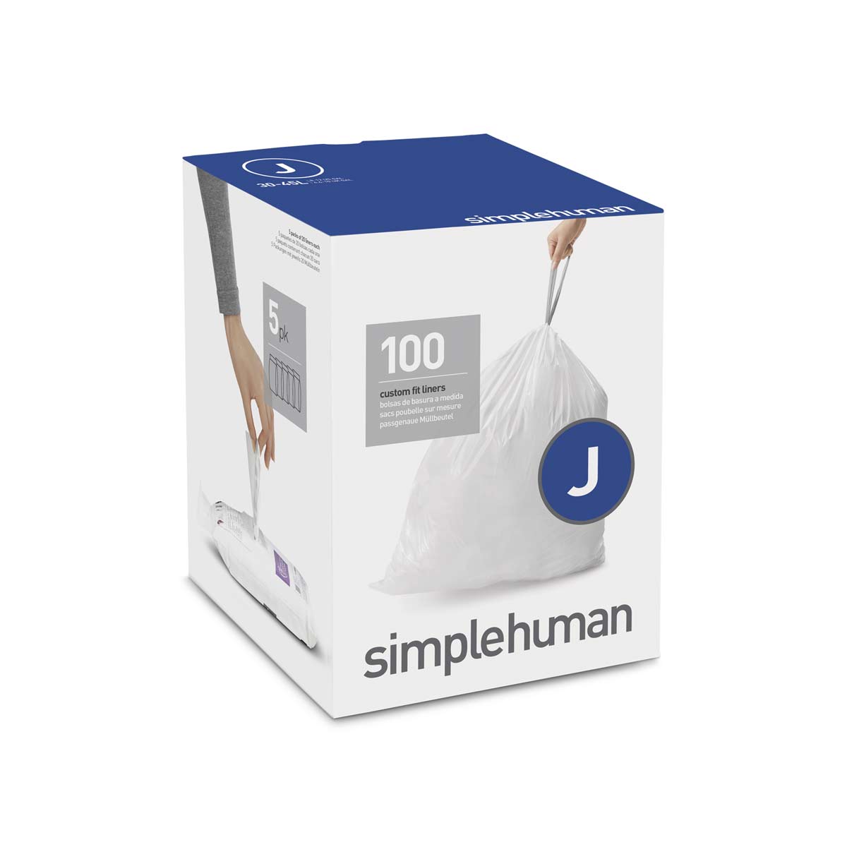 simplehuman® Custom Fit Can Liners, K, 35-45L/9-12G, White, Pack Of 240
