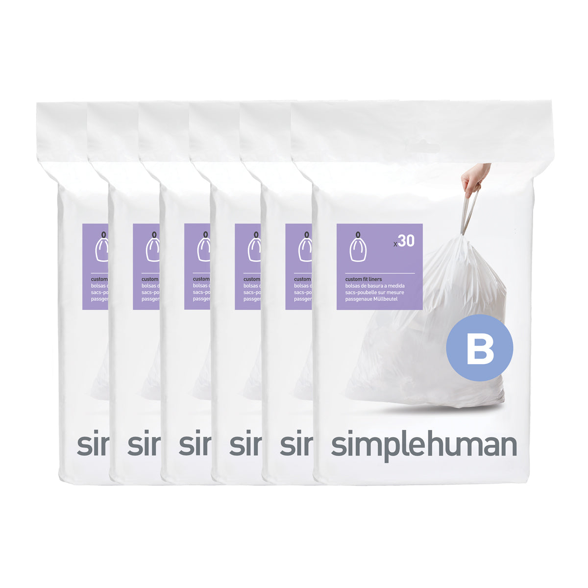 simplehuman Code B Custom Fit Drawstring Trash Bags in Dispenser Packs, 30  Count, 6 Liter / 1.6 Gallon, White