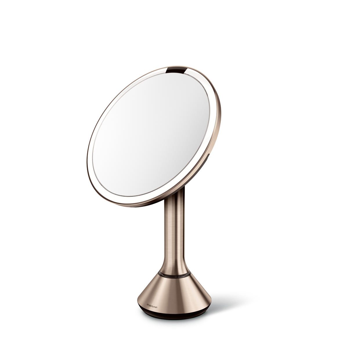 sensor mirror with touch-control brightness and dual light setting - rose gold finish - 3/4 view image