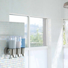 Simplehuman Accesorios de baño - Dispensador de jabón o champú con soporte,  2x 444 ml, acero inoxidable cepillado BT1028