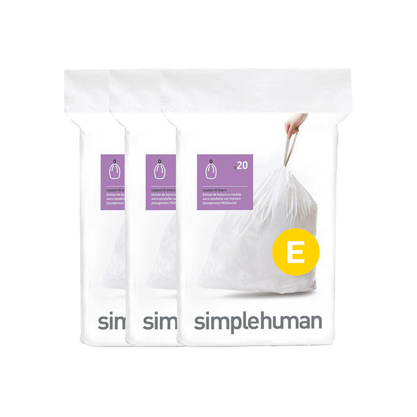 simplehuman Code J Custom Fit Trash Can Liner, 3 refill packs (60 Count),  30-45 Liter /