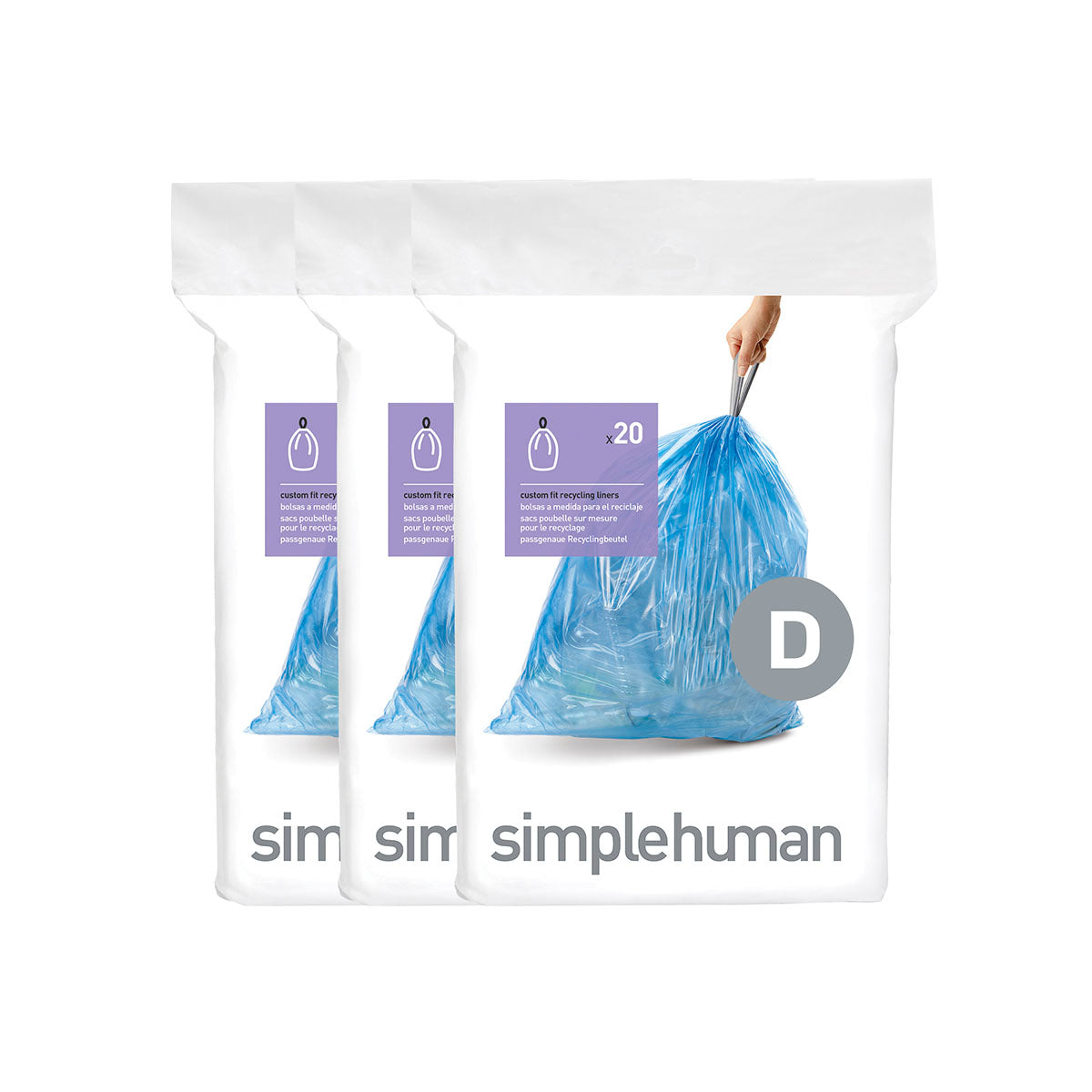 simplehuman code D blue recycling custom fit liners