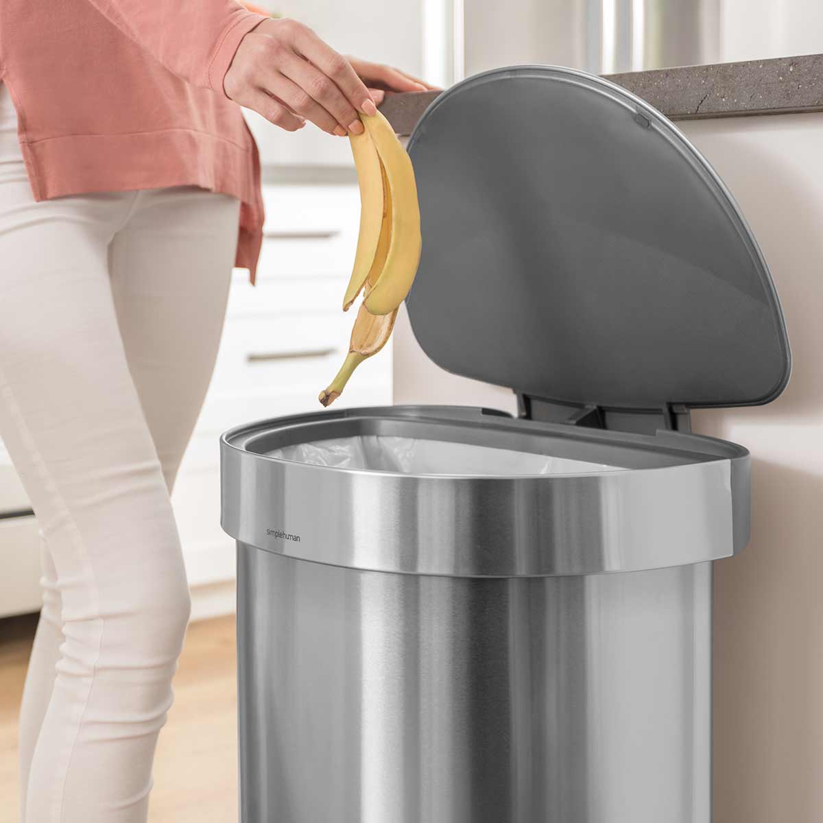 45-Liter Fingerprint-Proof Brushed Stainless Steel Semi-Round Step-On shops Trash Can