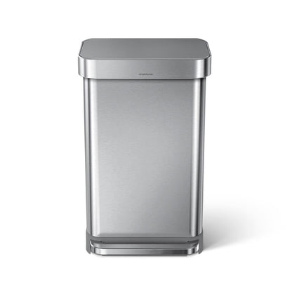 45L rectangular step can with liner pocket with plastic lid - brushed finish - front view image