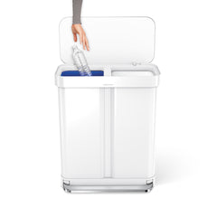 Simplehuman - Cubo de basura rectangular para cocina de 58 litros / 15.3  galones, a pedal, con dos compartimentos para reciclaje y tapa de cierre
