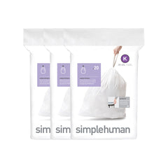Simplehuman Code K Trash Bags 20 Count Package Custom Fit Drawstring 35-45L